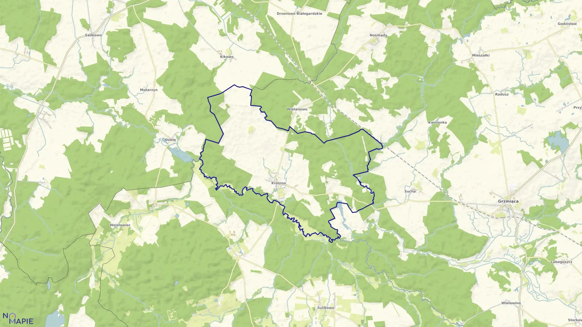 Mapa obrębu Krosino w gminie Grzmiąca