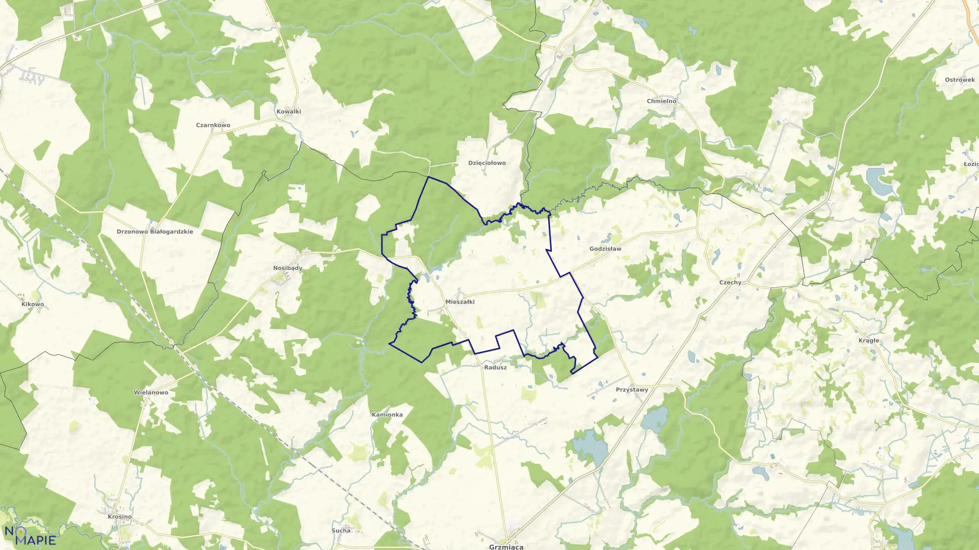 Mapa obrębu Mieszałki w gminie Grzmiąca