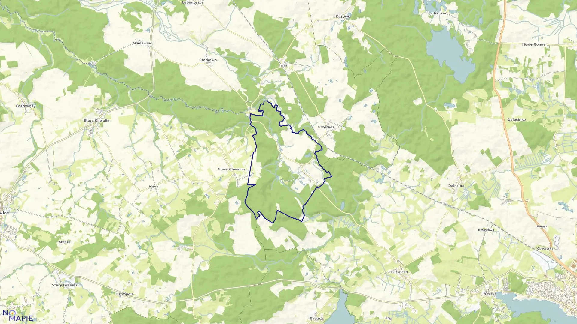 Mapa obrębu Radomyśl w gminie Grzmiąca