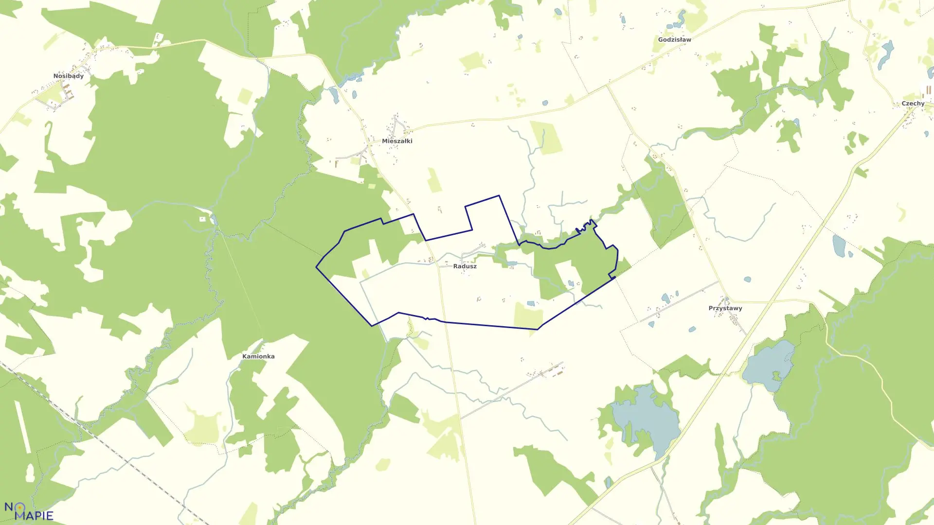 Mapa obrębu Radusz w gminie Grzmiąca