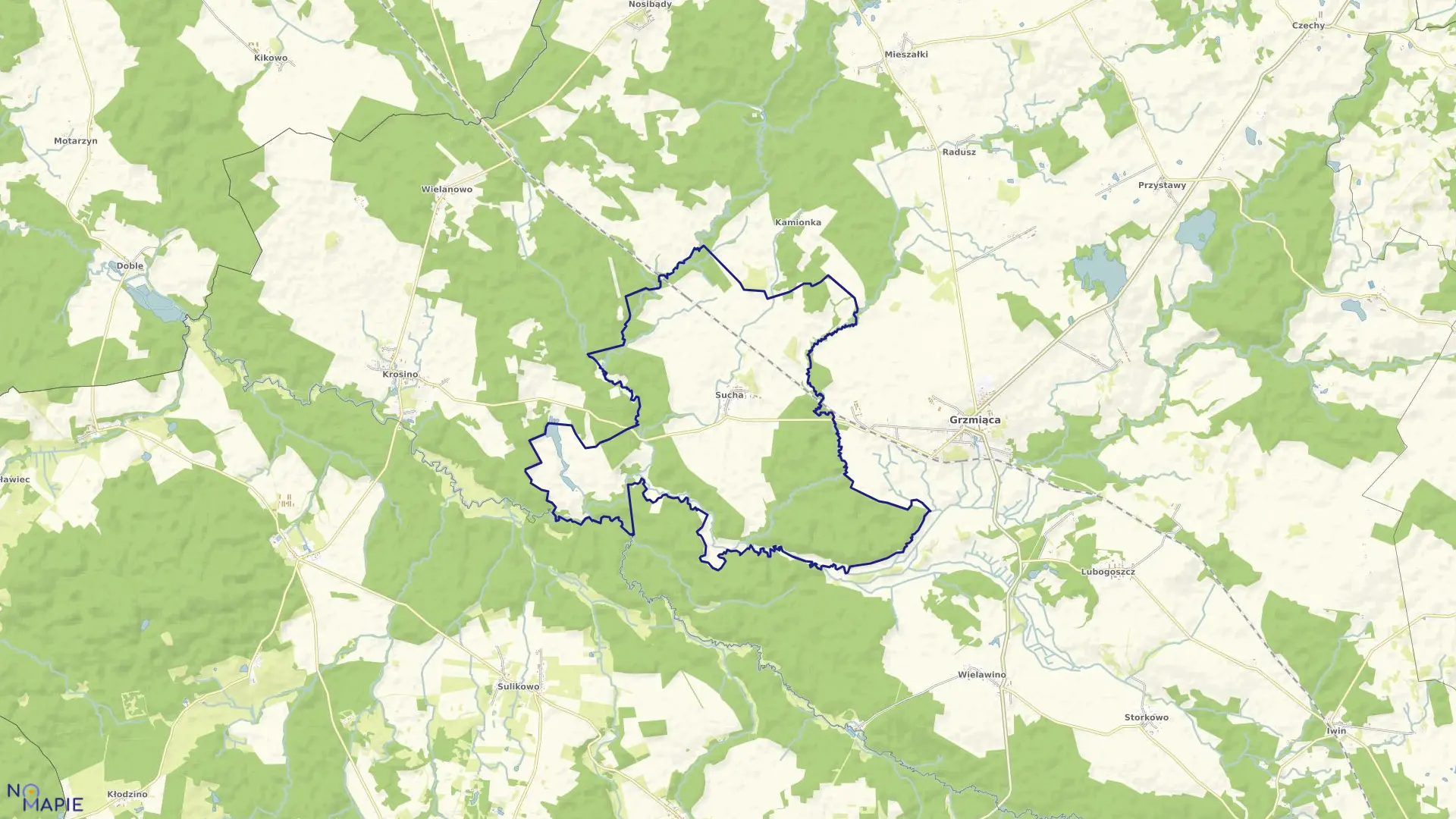 Mapa obrębu Sucha w gminie Grzmiąca