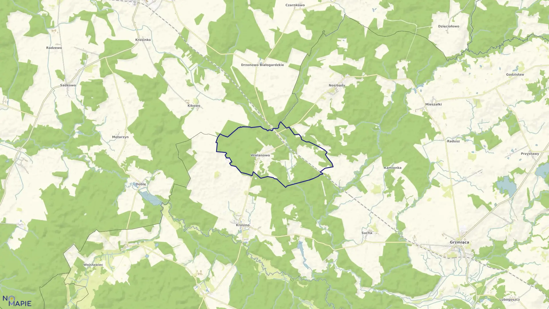 Mapa obrębu Wielanowo w gminie Grzmiąca